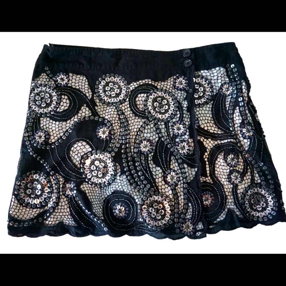 John Richmond X Sequin Embellished  Mini Wrap Skirt Silver Black Size 38